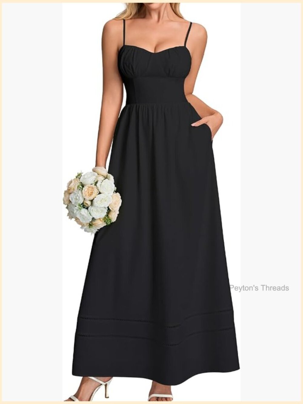 Smocked Corset Maxi Dress with Pockets Spaghetti Strap Sleeveless A-Line